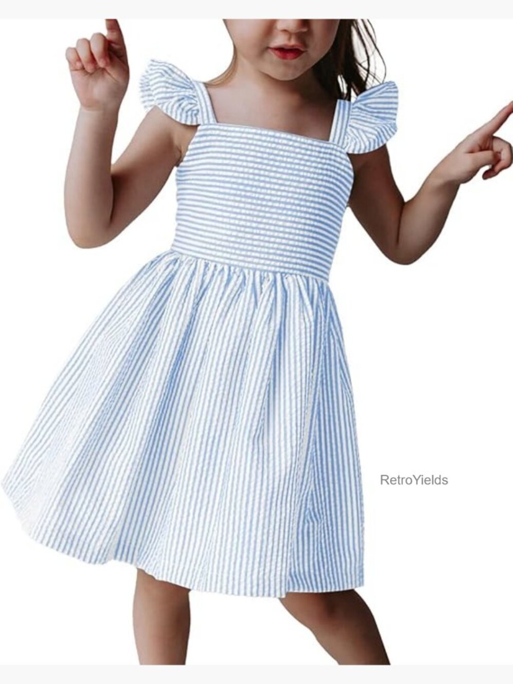 Girls Striped Ruffle Dress Square Neck Summer Casual